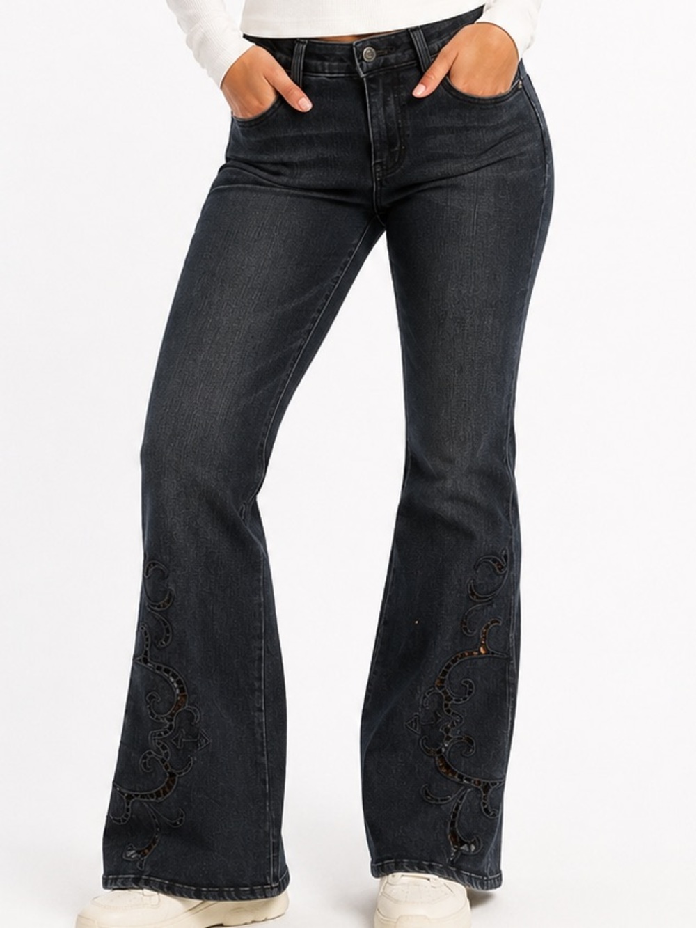 Democracy “Absolution” Dark Wash Cutout Flared Bootcut Womens Jeans Sz2P Midrise